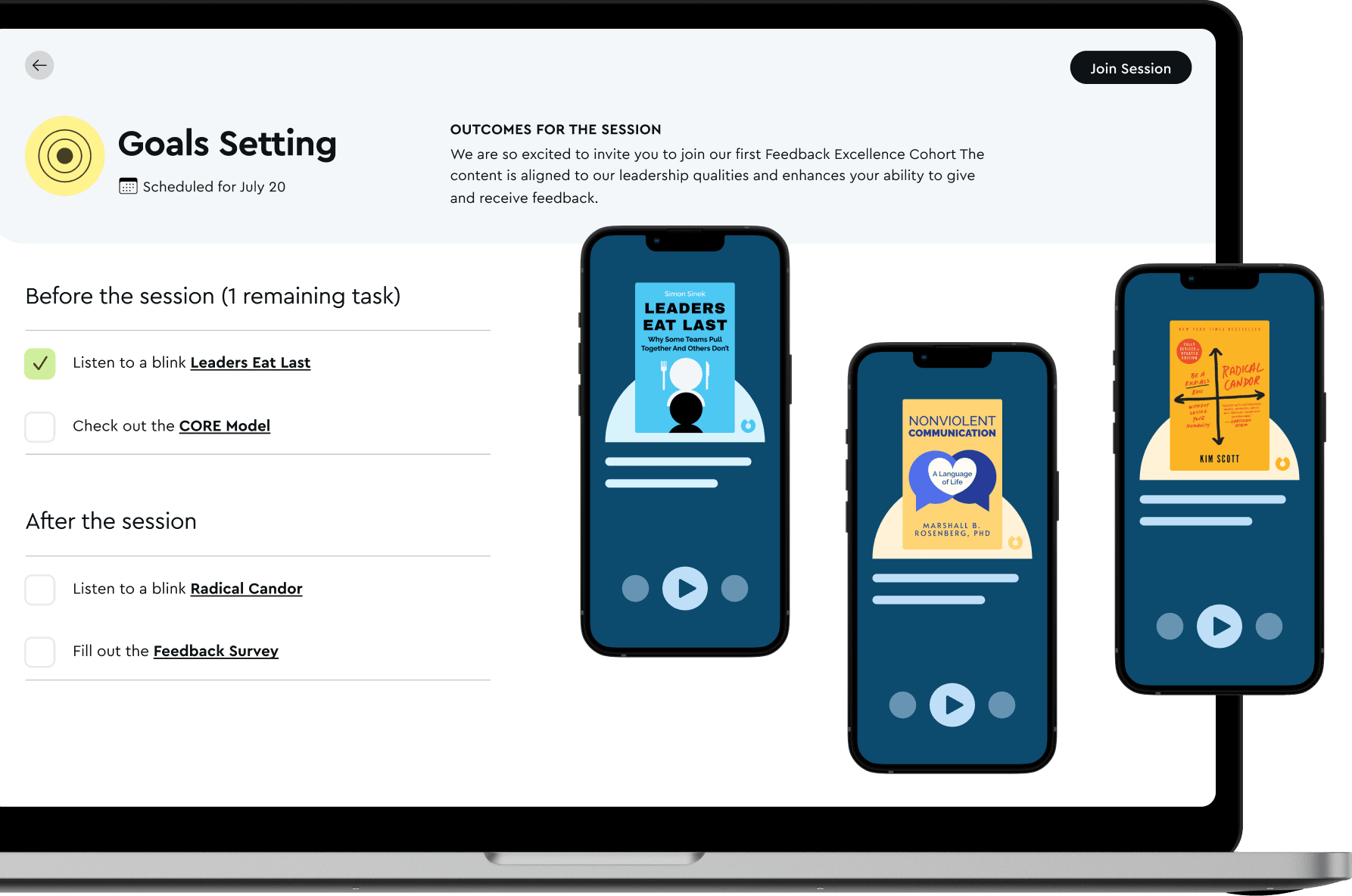 A view of Coaching by Blinkists todo list feature in their platform